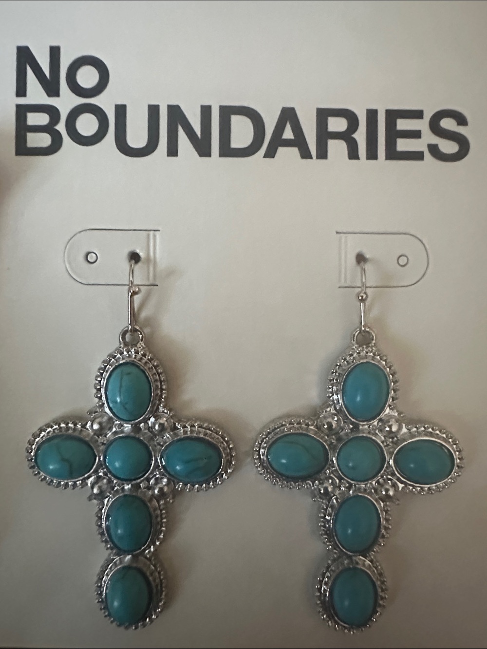 No Boundaries Silver-Tone Turquoise Cross Drop Earrings